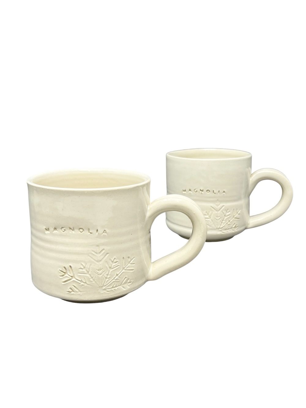 Magnolia Market X Black Oak Art Set of 2 Hand Thrown Ceramic Snowflake Mugs NWT